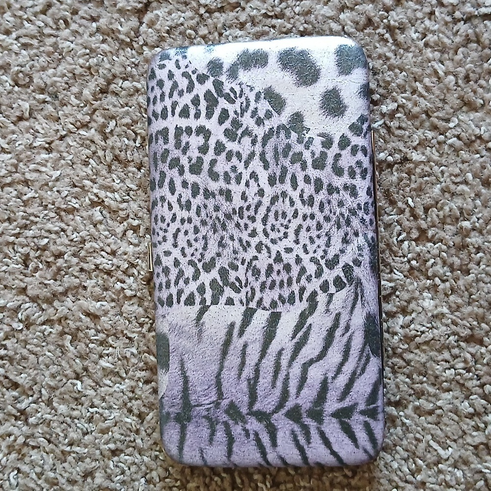 Purple multi animal print metallic wallet